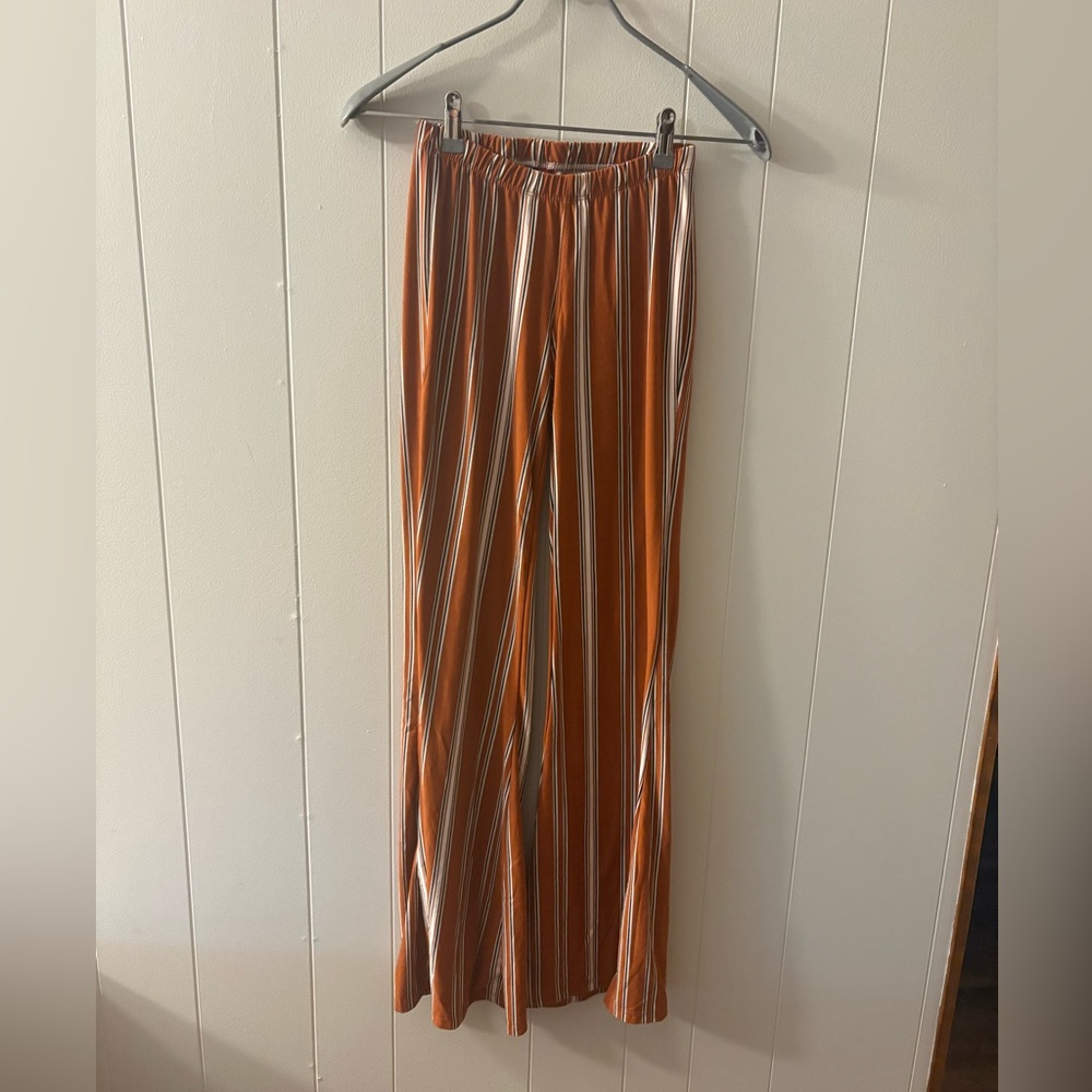 Striped Wide-Leg Pants Hot Kiss Womens Small Orange brown lounge boho y2k beach